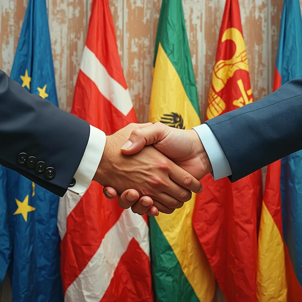 Укладання міжнародної угоди, рукостискання партнерів